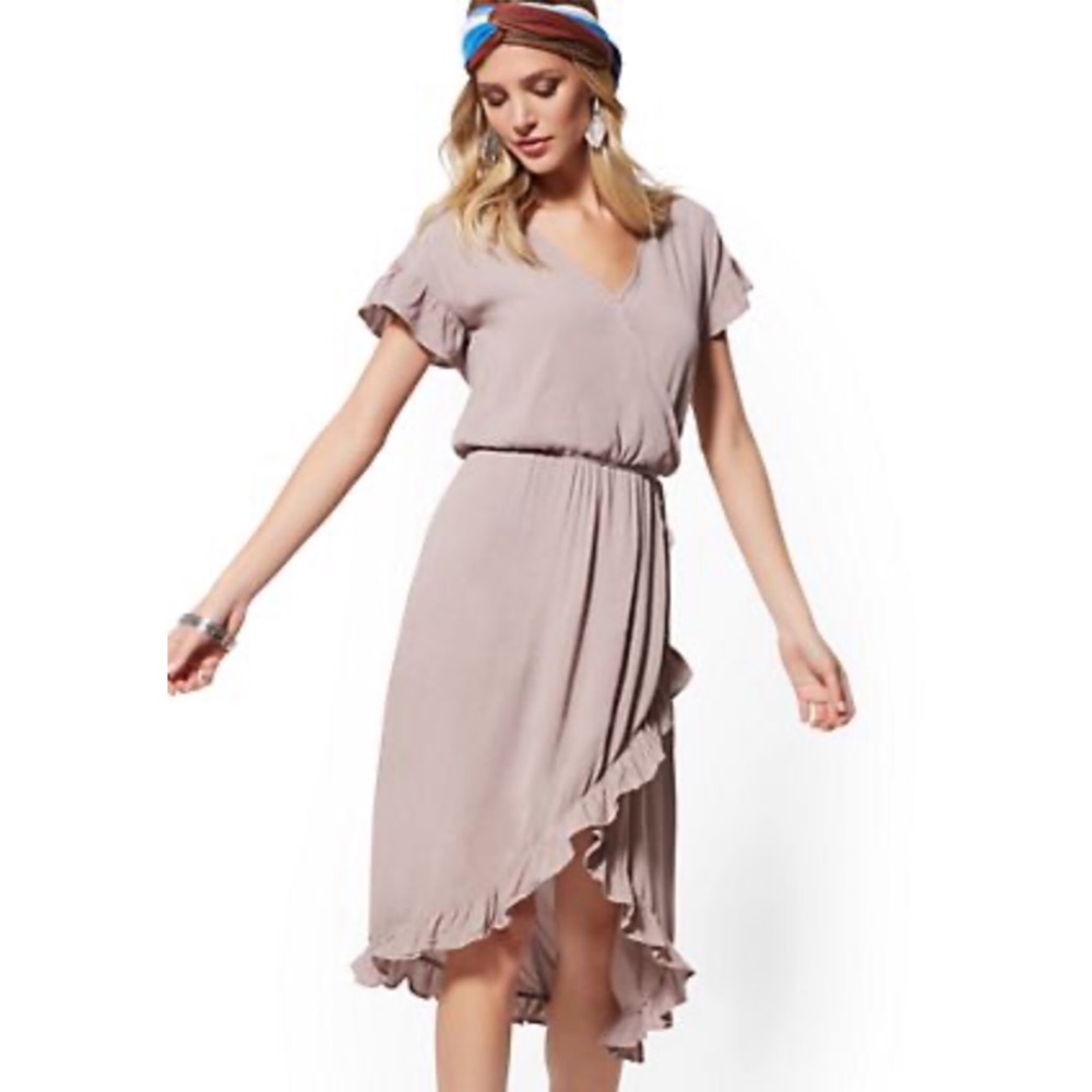 Ruffle Hi-Lo Wrap Dress